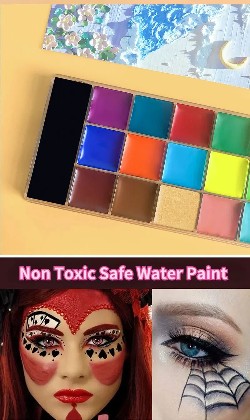 20 Colors Face Body Oil Painting Paint Pigment Non Toxic Safe Kids Flash Tattoo Painting with Brush Art Halloween Cosplay Party