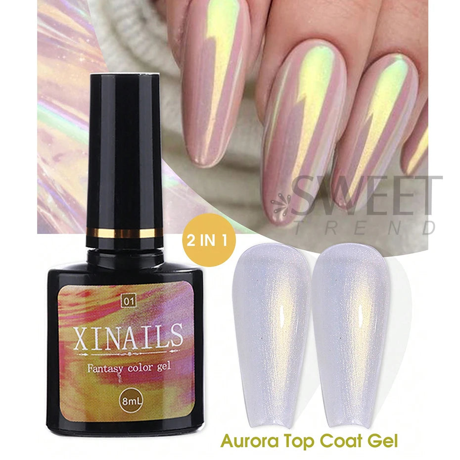 8ml Aurora Top Coat Gel Nail Polish Iridescent Pearl Soak Off Lacquer Sealing Shimmer Mermaid Effect UV LED Manicure Varnishes