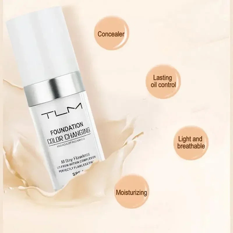 30ML TLM Foundation Color Changing Makeup Base Nude Face Full Cover Matte Concealer Long Lasting Make Up Liquid Foundation Cream