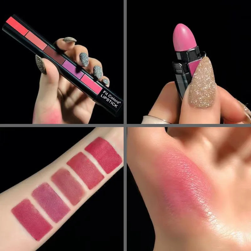 Fit Colors Matte 5-color lipstick Combination 5-section Velvet Mist with Color Non-stick Cup Lip Gloss Lipstick