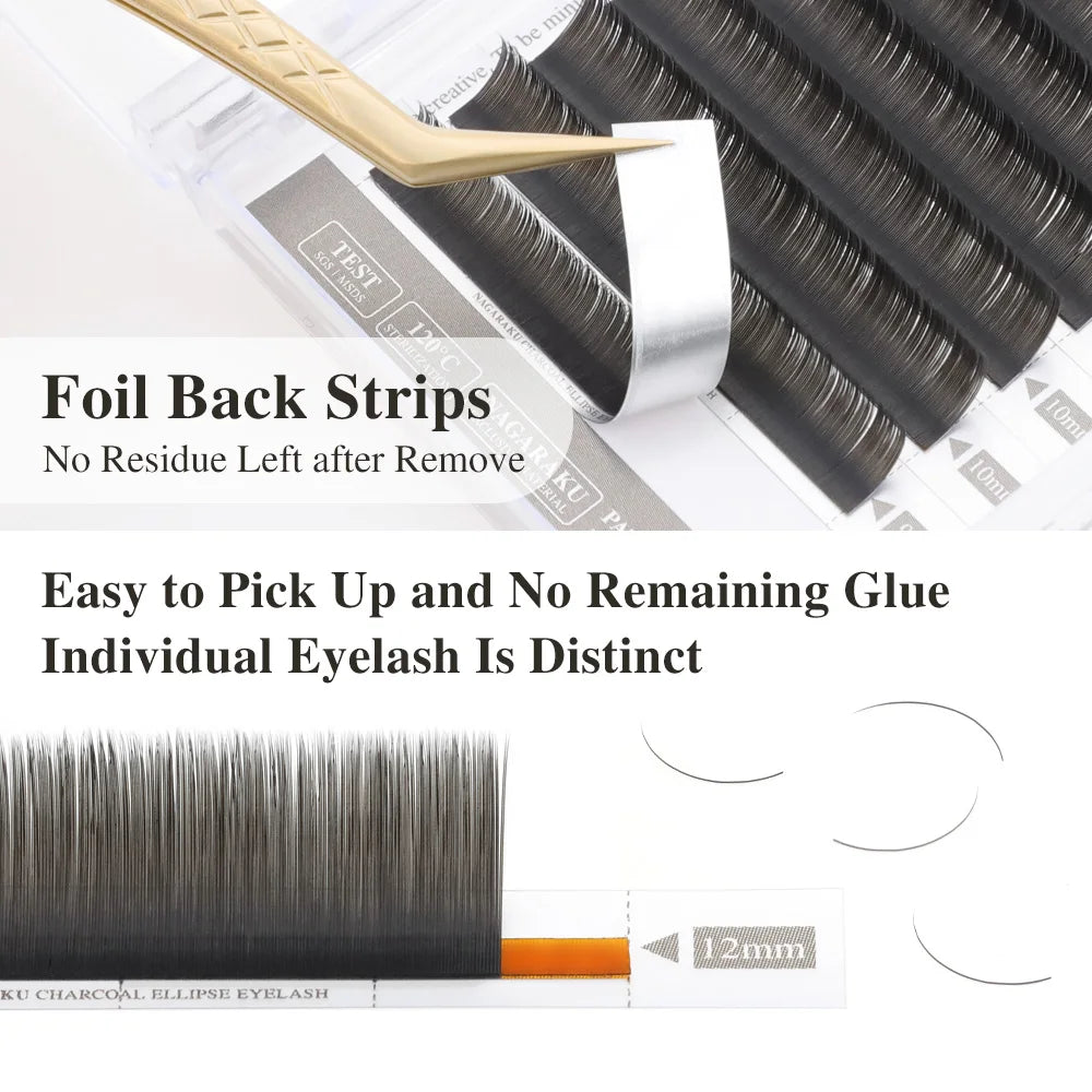 NAGARAKU Flat Ellipse Eyelash Split Tips Matte Gray Black Color Super Soft Gentle Natural Eyelash Extension Flat Shape Lashes