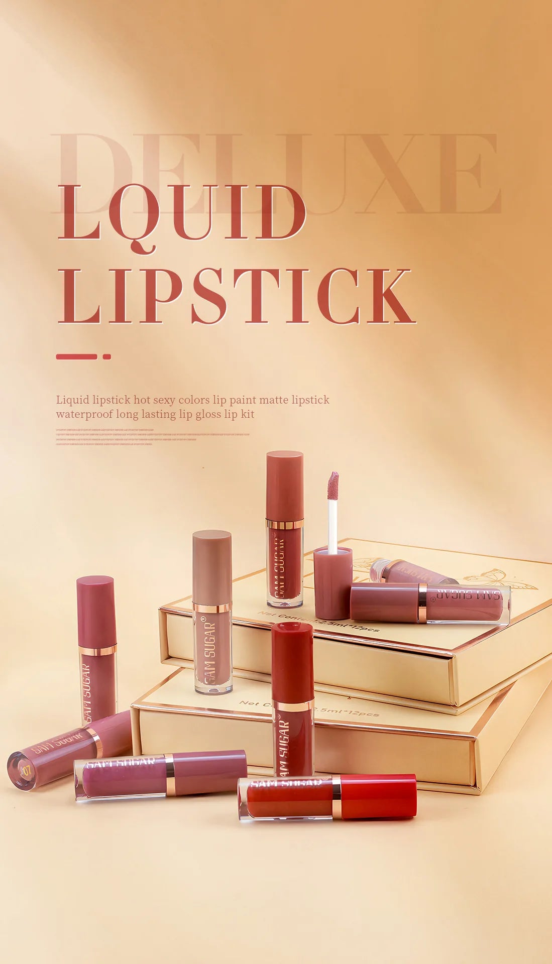 SAM SUGAR 12pcs/set muticolor Book Lip Gloss Set Matte Velvet Non-stick Cup longlasting waterproof easy color Lip gloss lipstick
