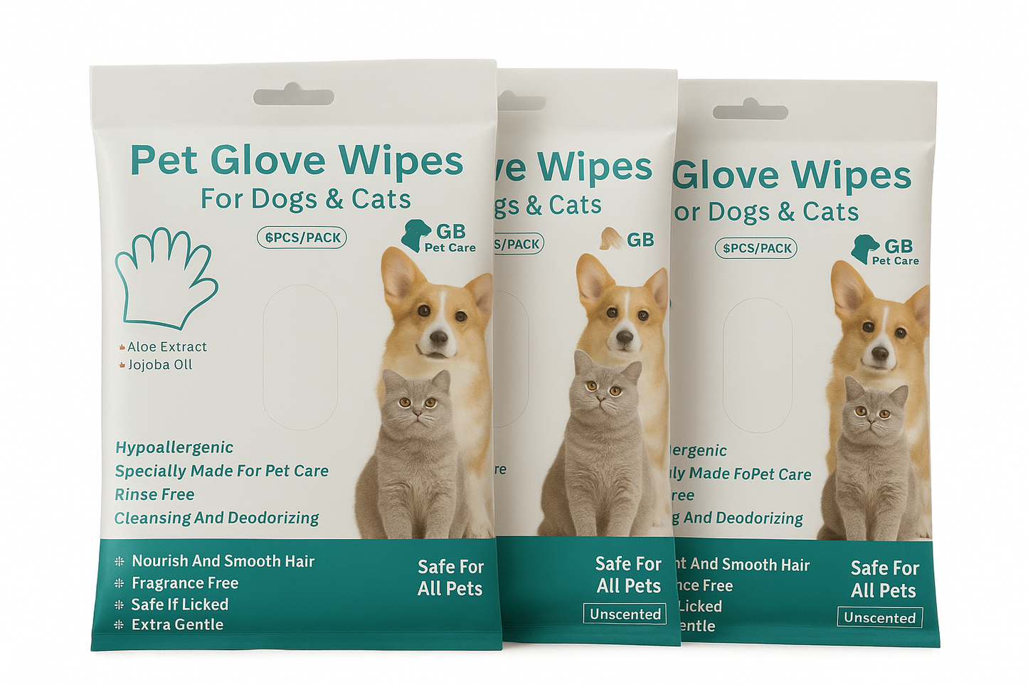 GB Pet Care Glove Wipes for Dogs & Cats – Hypoallergenic Grooming & Cleaning (Bundle Packs 2,3,4)