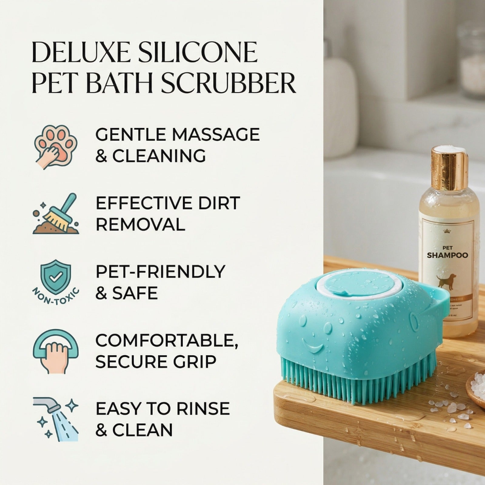 GB Pet Care Soft Silicone Bath Brush – Gentle Grooming & Massage for Dogs & Cats