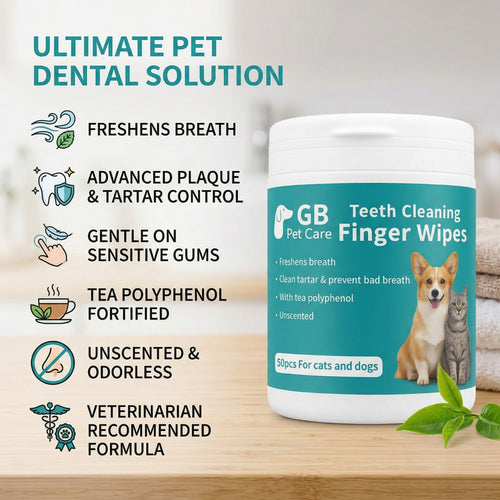 GB Pet Care Dental Finger Wipes – Pet Teeth Cleaning Wipes for Dogs & Cats (50,100,150 Count)