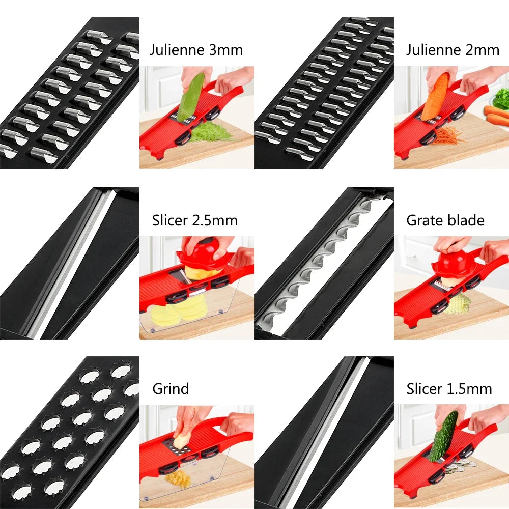 Kitchen Gadget Multi- 6 Blades Slicer Vegetable Mandoline Slicer Cooking Tool Sets Fruit Cutter Grater Utensil for the kitchen