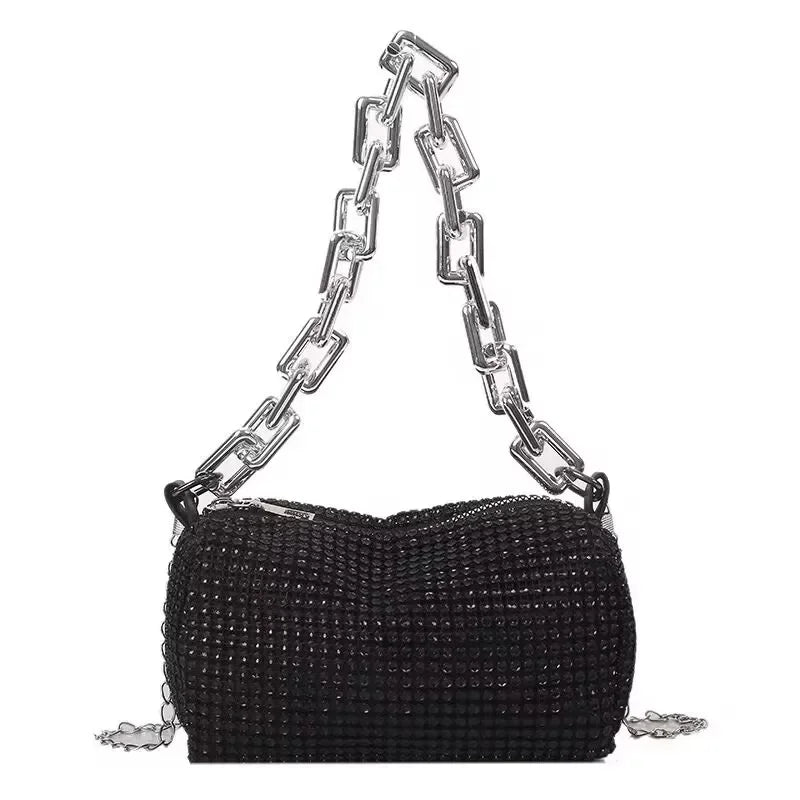 Allover Rhinestone Bucket Bag, Glitter Chain Prom Purse, Women's Mini Crossbody Bag