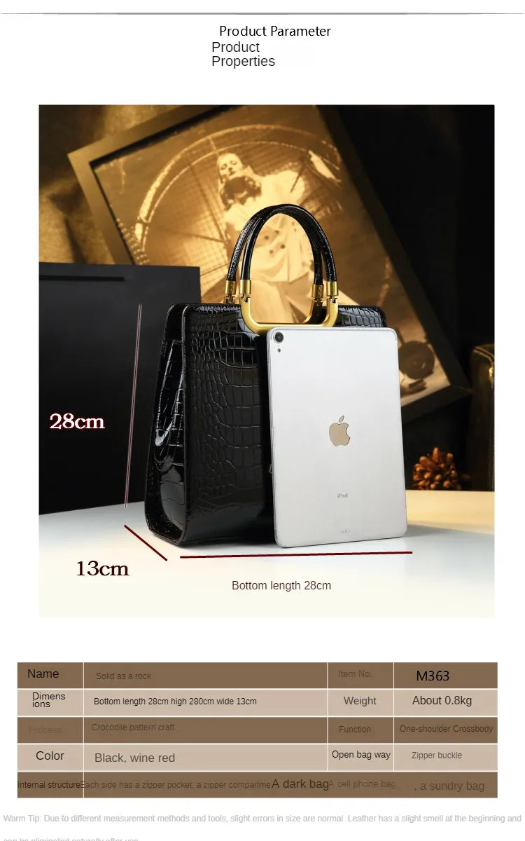 High-grade light luxury handbag 2024 new autumn and winter fashion Tote bag women's crocodile print single shoulder crossbodybagh