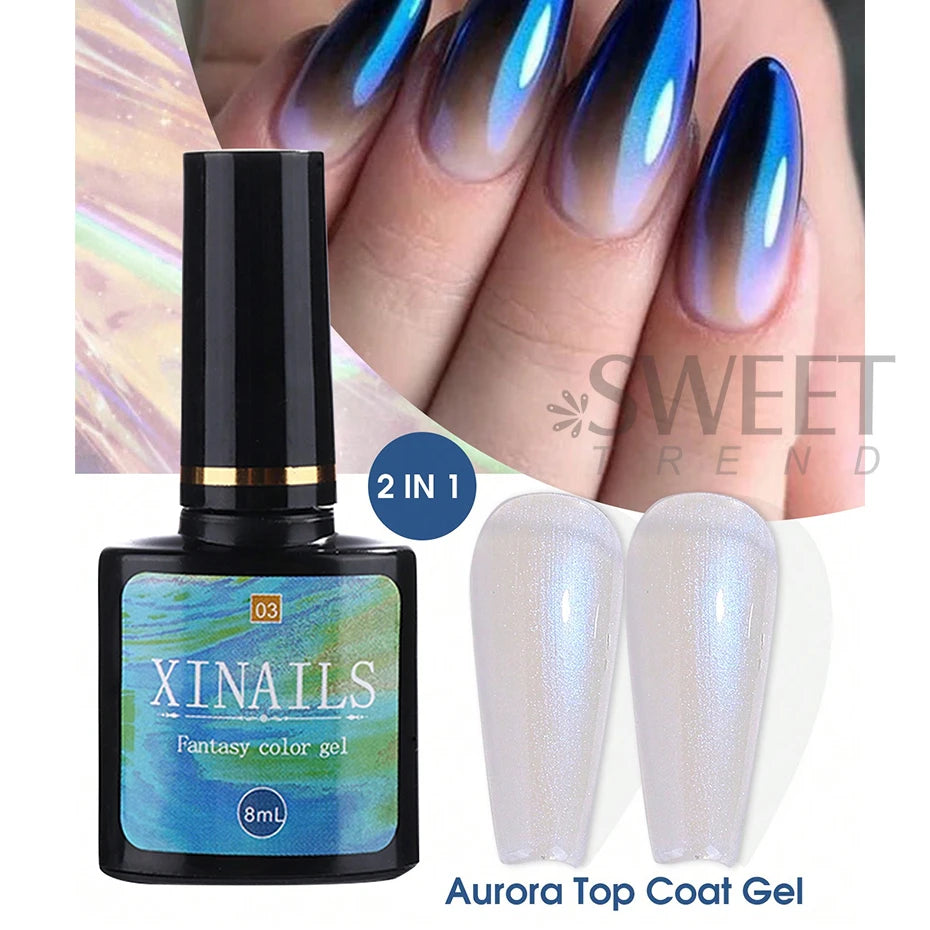8ml Aurora Top Coat Gel Nail Polish Iridescent Pearl Soak Off Lacquer Sealing Shimmer Mermaid Effect UV LED Manicure Varnishes
