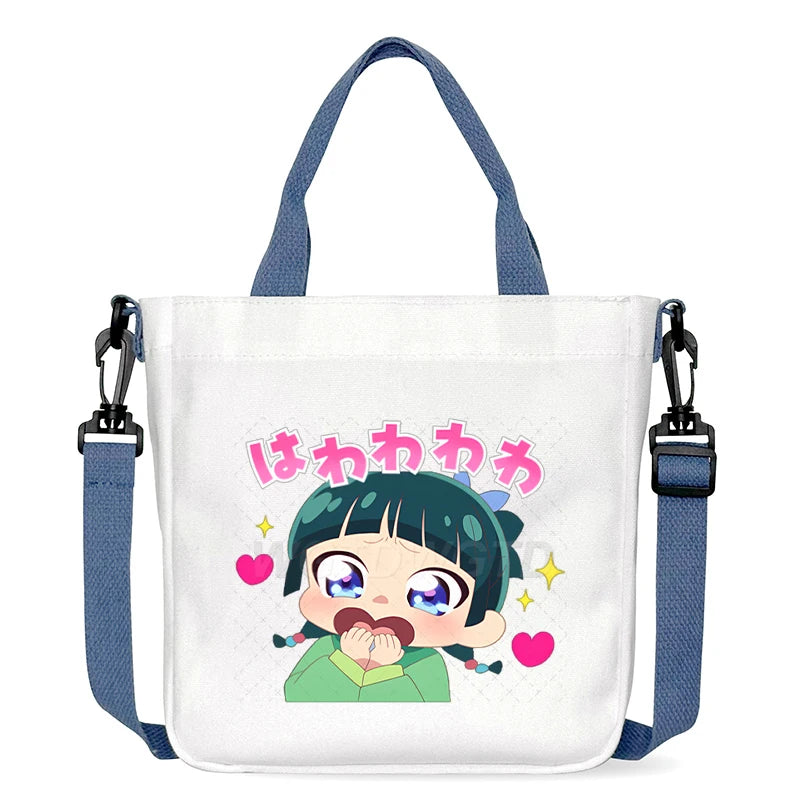 Cartoon The Apothecary Diaries Shoulder Bag Cute Maomao Pattern Canvas Crossbody Bags Casual Anime Women and Kids Messenger Bag