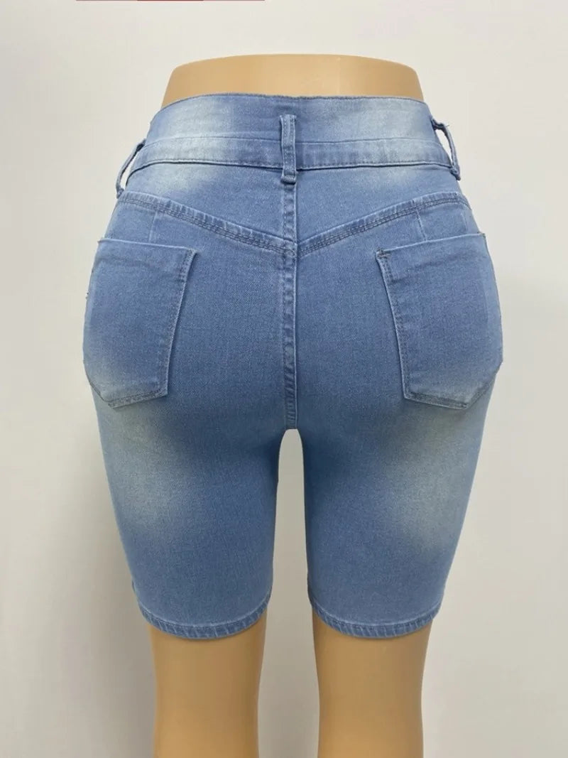 Fashion Solid Slim Butt Lifting Pants Women Elasticity Denim Shorts Casual Slimming Ripped Jeans Temperament Women's Short