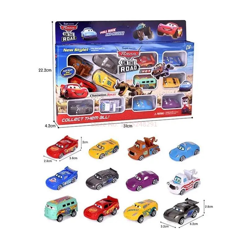 12pcs/Set Disney Pixar Cars Lightning Mcqueen Jackson Storm Mater Pvc Model Back-Force Car Toy For Kids Birthday Gift Set
