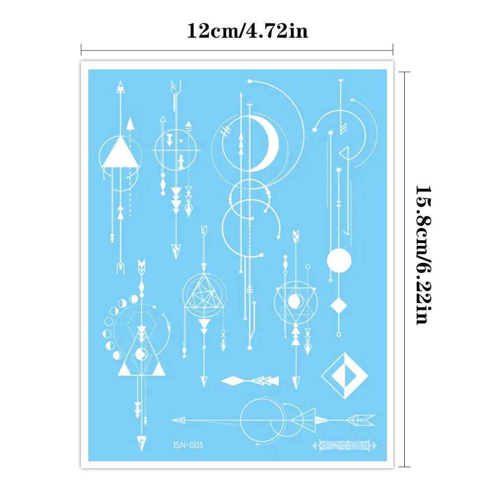 4pcs Blue Luminous Waterproof Temporary Tattoo Sticker Geometric Butterfly Flower Rose Moon Women Men Arm Body Art Fake Tattoos