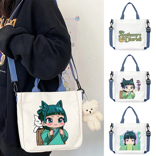Cartoon The Apothecary Diaries Shoulder Bag Cute Maomao Pattern Canvas Crossbody Bags Casual Anime Women and Kids Messenger Bag