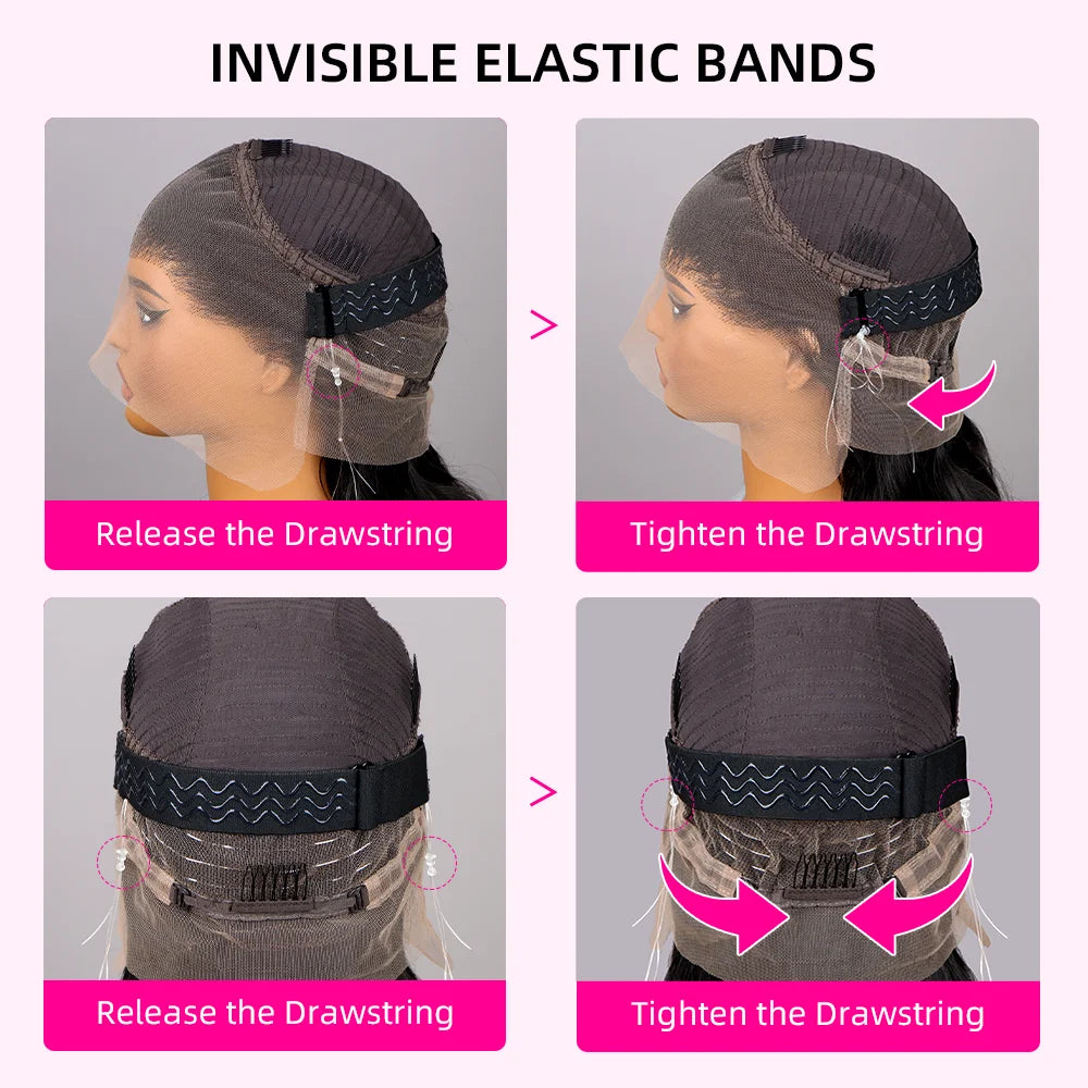 Glueless Invisi-Drawstring 360 Full Lace Wig 200 Density Body Wave HD Transparent Lace Front Wigs Human Hair Brazilian Remy Hair