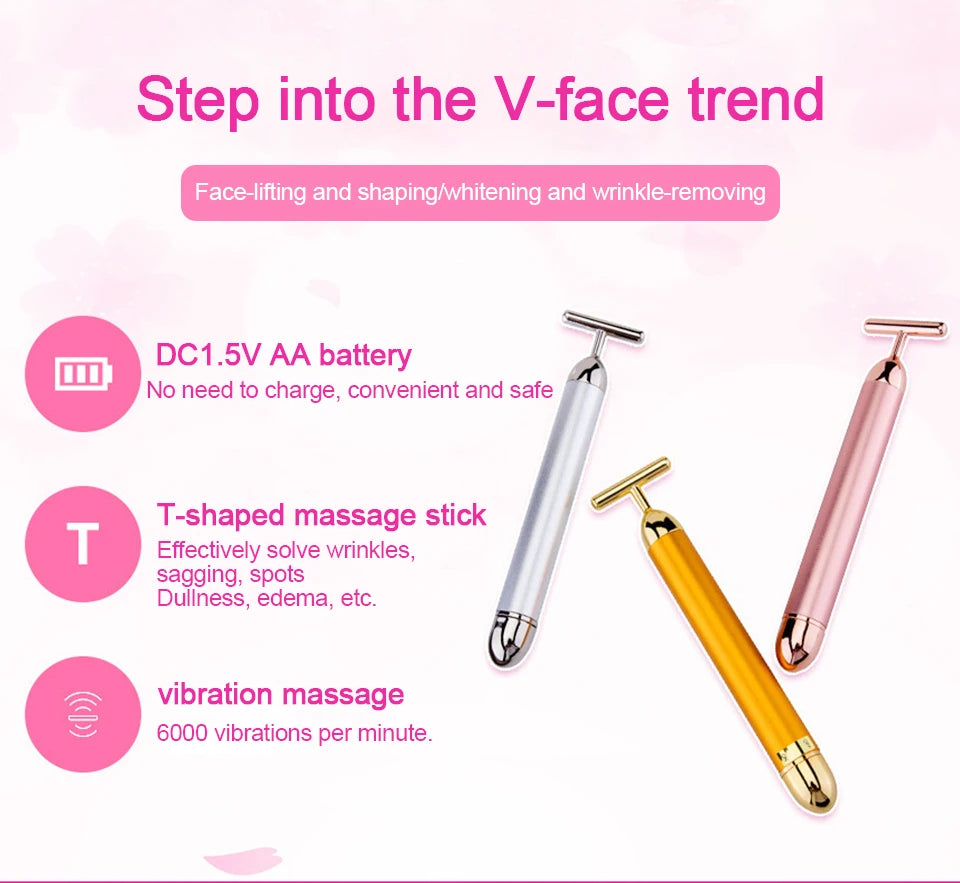 24K Gold T Beauty Roller Energy Roller Electric Face-lifting Facial Massage Beauty Tools Waterproof Vibrating Face Care Stick