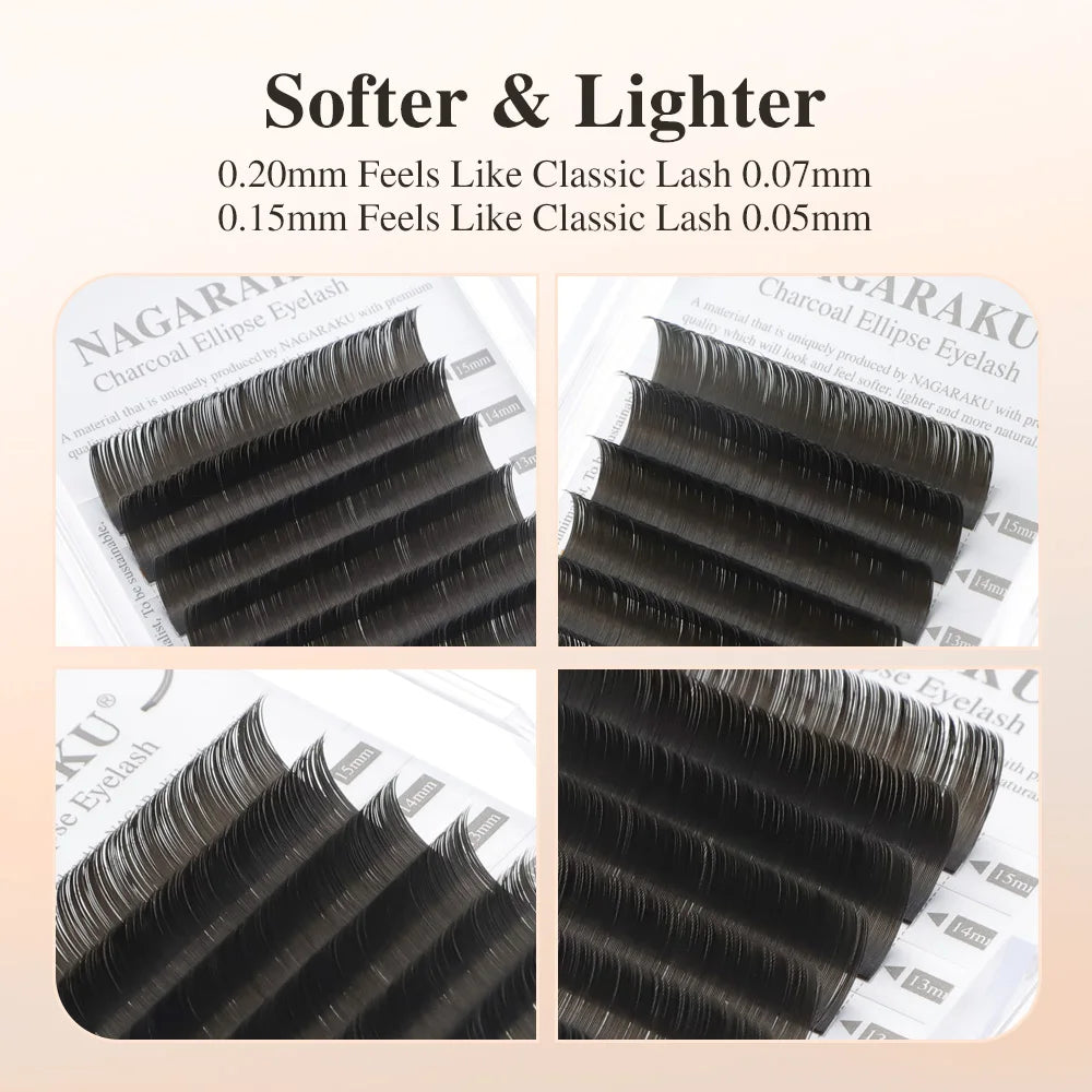 NAGARAKU Flat Ellipse Eyelash Split Tips Matte Gray Black Color Super Soft Gentle Natural Eyelash Extension Flat Shape Lashes