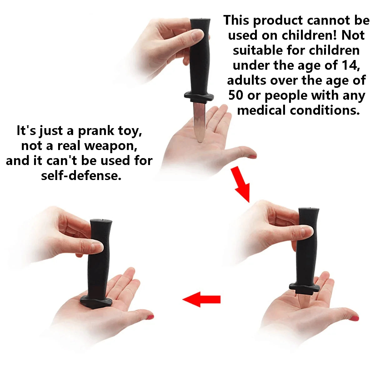 Fake telescopic knife magic props, telescopic simulation knife prank toys, fake knife prank performance