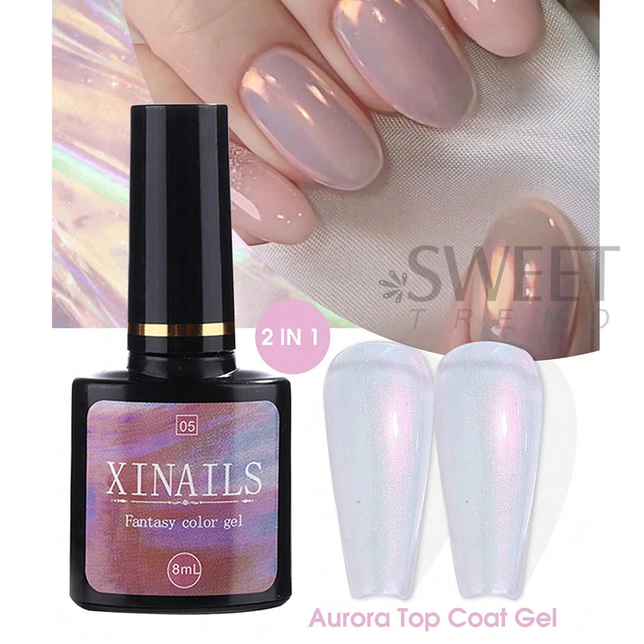 8ml Aurora Top Coat Gel Nail Polish Iridescent Pearl Soak Off Lacquer Sealing Shimmer Mermaid Effect UV LED Manicure Varnishes