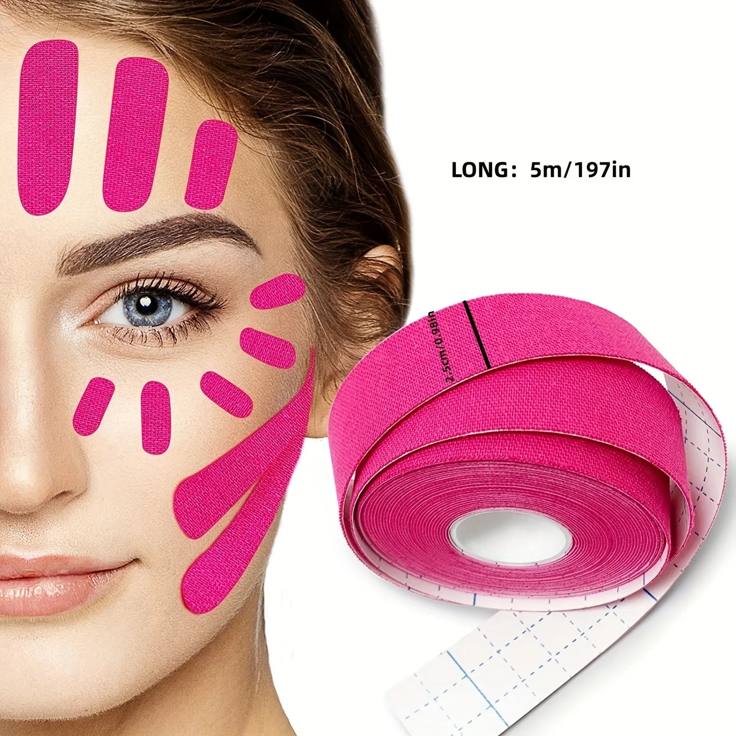Elastic Face Lift Tape-Instantly Lifts Sagging Jowls,Neck Skin,and Double Chin for a Defined V Jawline-Reusable-0.98*196.85 inch