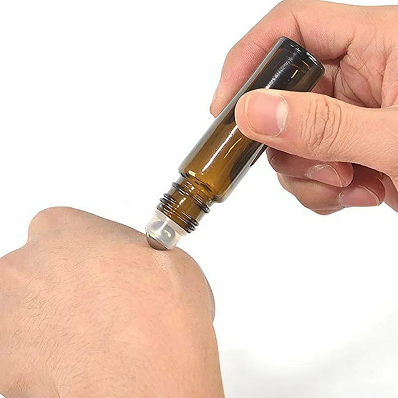 10PCS 5/10ml Amber Glass Empty Roll on Bottles Refillable Sample Test Essential Oil Vials with Roller Ball Liquid Container