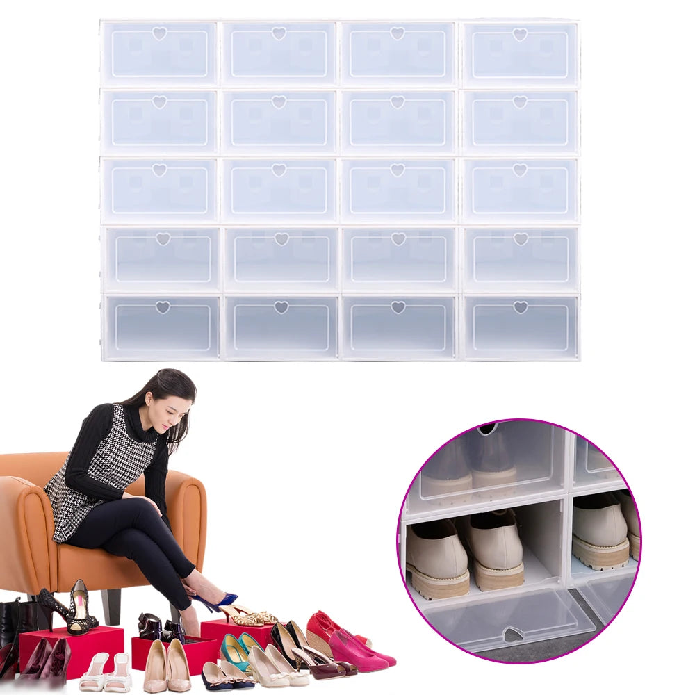 Plastic Fold Shoe Boxes Stackable Shoes Case Shoe Organizer Transparent Drawer Shoebox Thickened Dustproof Shoe Rack Organizer