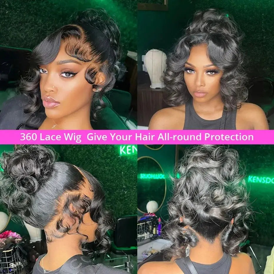 Glueless Invisi-Drawstring 360 Full Lace Wig 200 Density Body Wave HD Transparent Lace Front Wigs Human Hair Brazilian Remy Hair