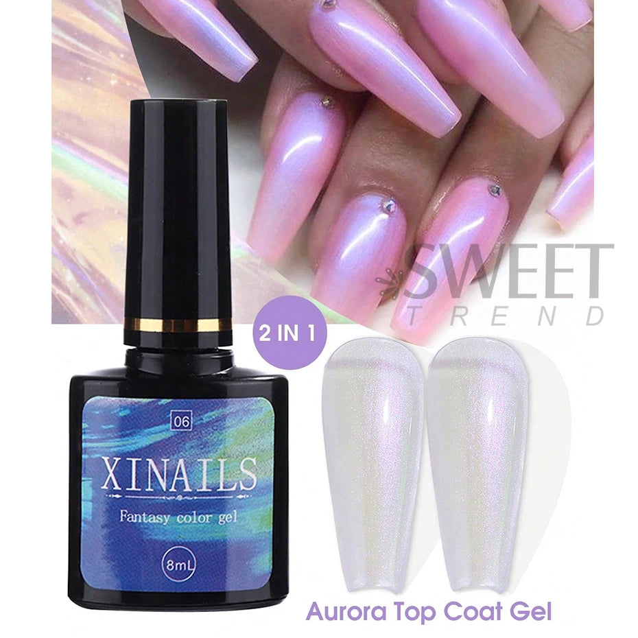 8ml Aurora Top Coat Gel Nail Polish Iridescent Pearl Soak Off Lacquer Sealing Shimmer Mermaid Effect UV LED Manicure Varnishes