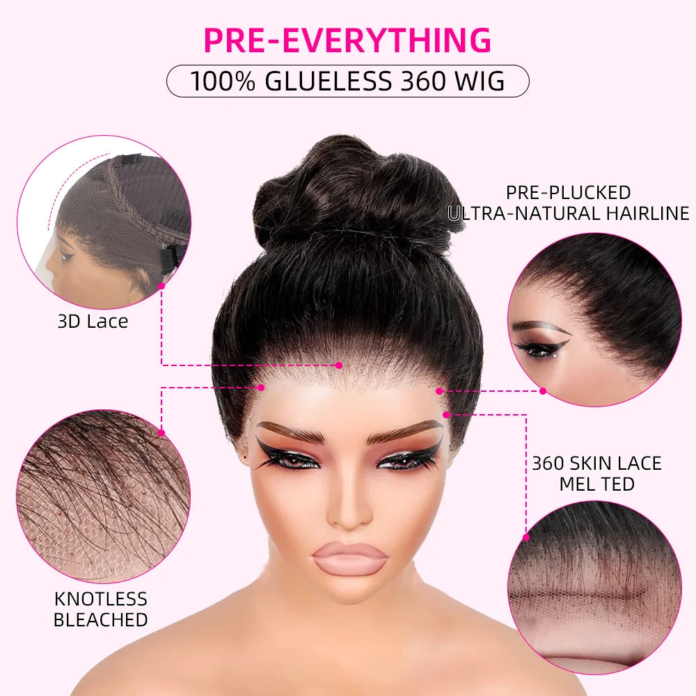 Glueless Invisi-Drawstring 360 Full Lace Wig 200 Density Body Wave HD Transparent Lace Front Wigs Human Hair Brazilian Remy Hair