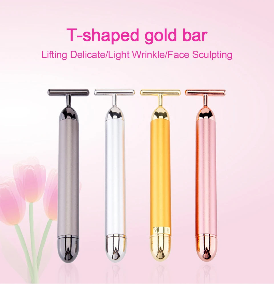 24K Gold T Beauty Roller Energy Roller Electric Face-lifting Facial Massage Beauty Tools Waterproof Vibrating Face Care Stick