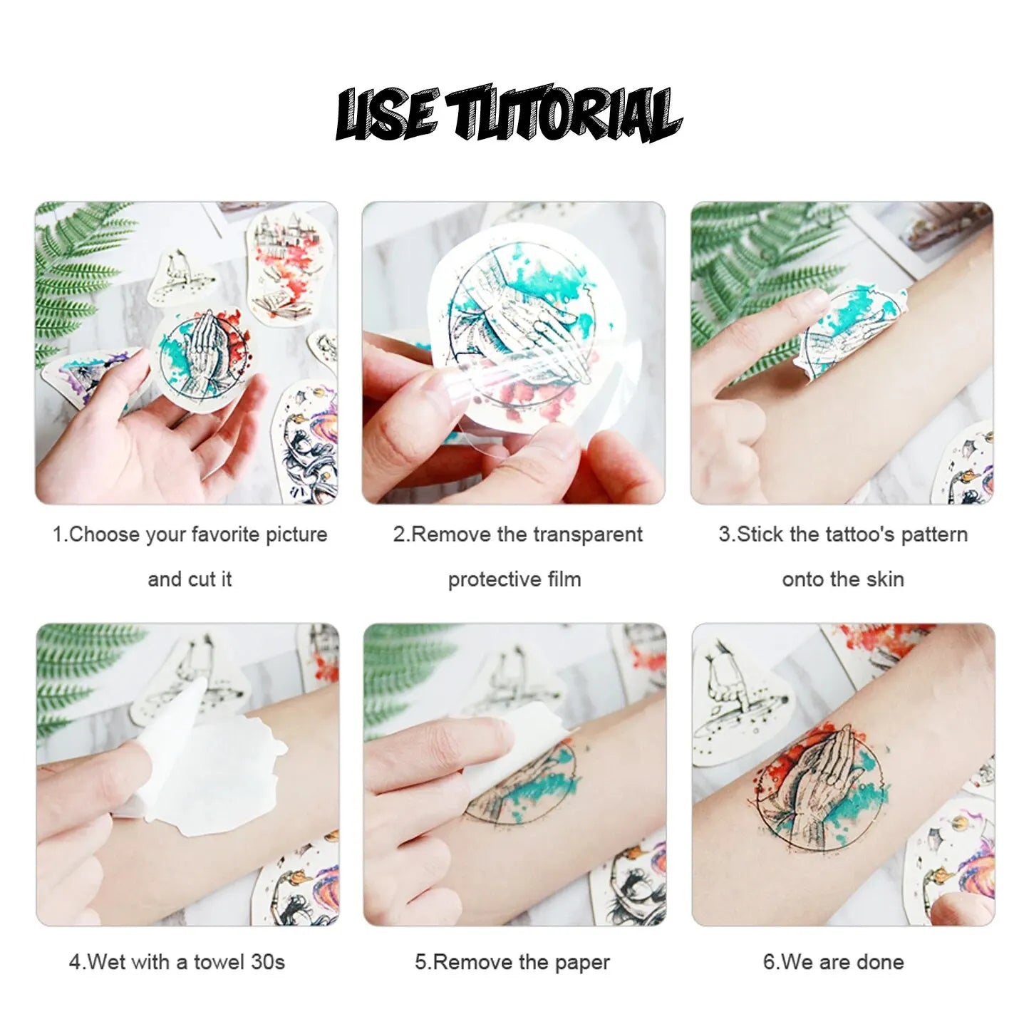4pcs Blue Luminous Waterproof Temporary Tattoo Sticker Geometric Butterfly Flower Rose Moon Women Men Arm Body Art Fake Tattoos