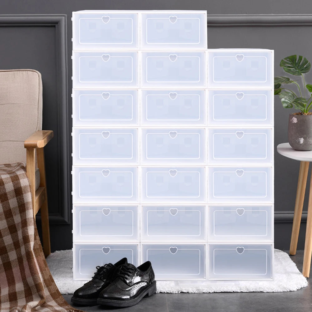 Plastic Fold Shoe Boxes Stackable Shoes Case Shoe Organizer Transparent Drawer Shoebox Thickened Dustproof Shoe Rack Organizer