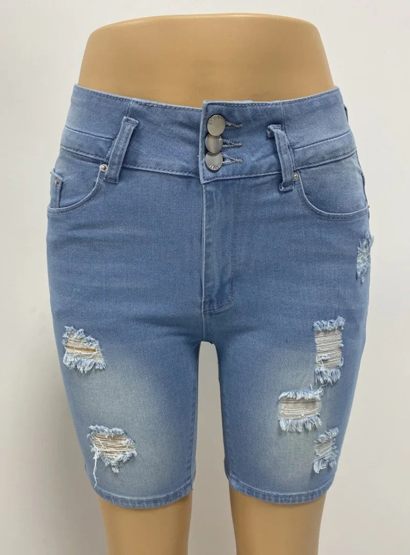 Fashion Solid Slim Butt Lifting Pants Women Elasticity Denim Shorts Casual Slimming Ripped Jeans Temperament Women's Short