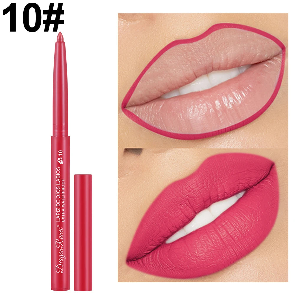 Lip Liner Lipstick Pen Waterproof Long-Lasting Hook Line Lip Pencil Matte Matte Beginner Automatic Lip Liner Bean Paste Color Hook Pen Automatic Rotating Lip Liner