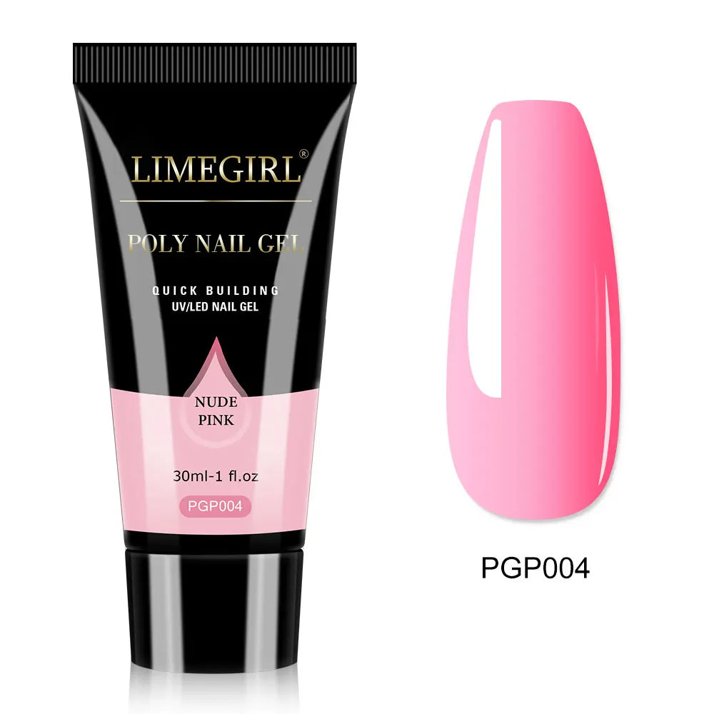 LIMEGIRL 30ml Nail Extension Gel Glitter Soak Off Nail Acrylic Crystal Build Poly UV Gel for Nails Quick Extension Manicure Glue