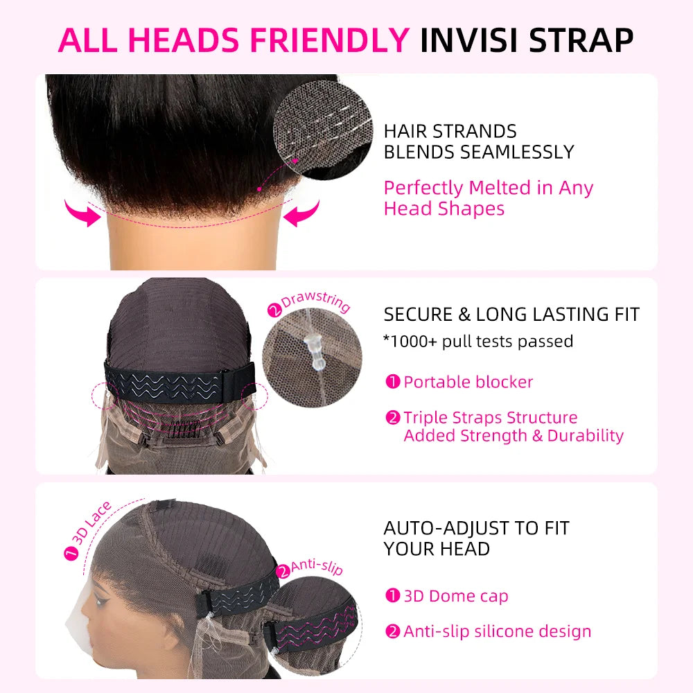 Glueless Invisi-Drawstring 360 Full Lace Wig 200 Density Body Wave HD Transparent Lace Front Wigs Human Hair Brazilian Remy Hair