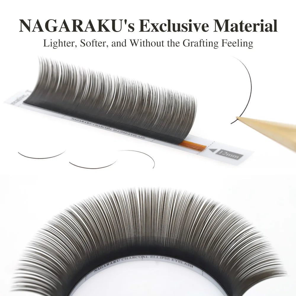 NAGARAKU Flat Ellipse Eyelash Split Tips Matte Gray Black Color Super Soft Gentle Natural Eyelash Extension Flat Shape Lashes