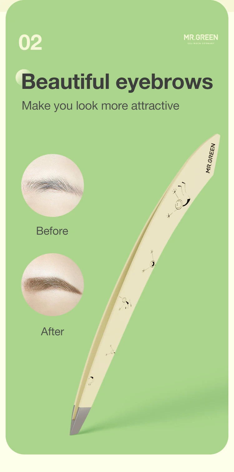 MR.GREEN Curve Handle Eyebrows Tweezers Professional Fine Hairs Puller Makeup Tools Stainless Steel Beauty Clips Removal