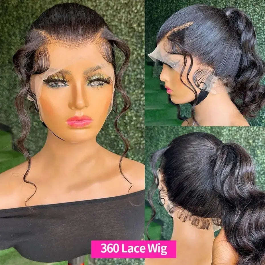 Glueless Invisi-Drawstring 360 Full Lace Wig 200 Density Body Wave HD Transparent Lace Front Wigs Human Hair Brazilian Remy Hair