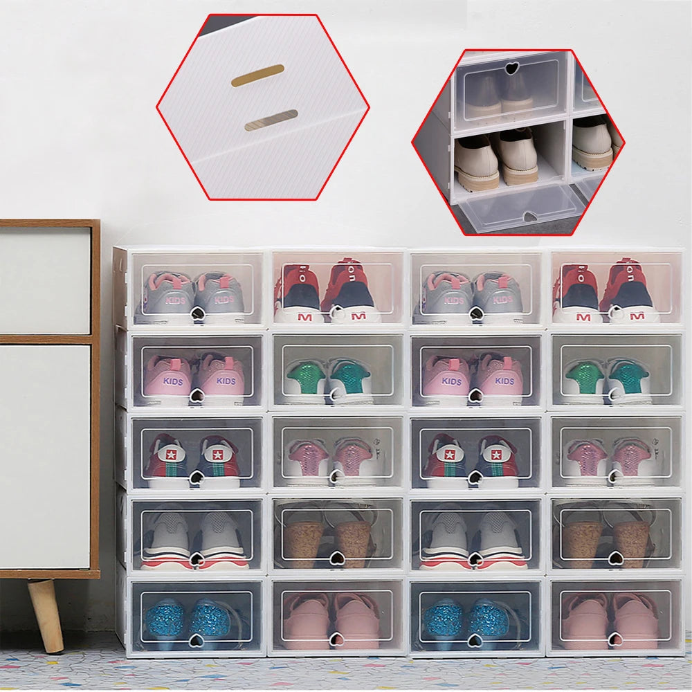 Plastic Fold Shoe Boxes Stackable Shoes Case Shoe Organizer Transparent Drawer Shoebox Thickened Dustproof Shoe Rack Organizer