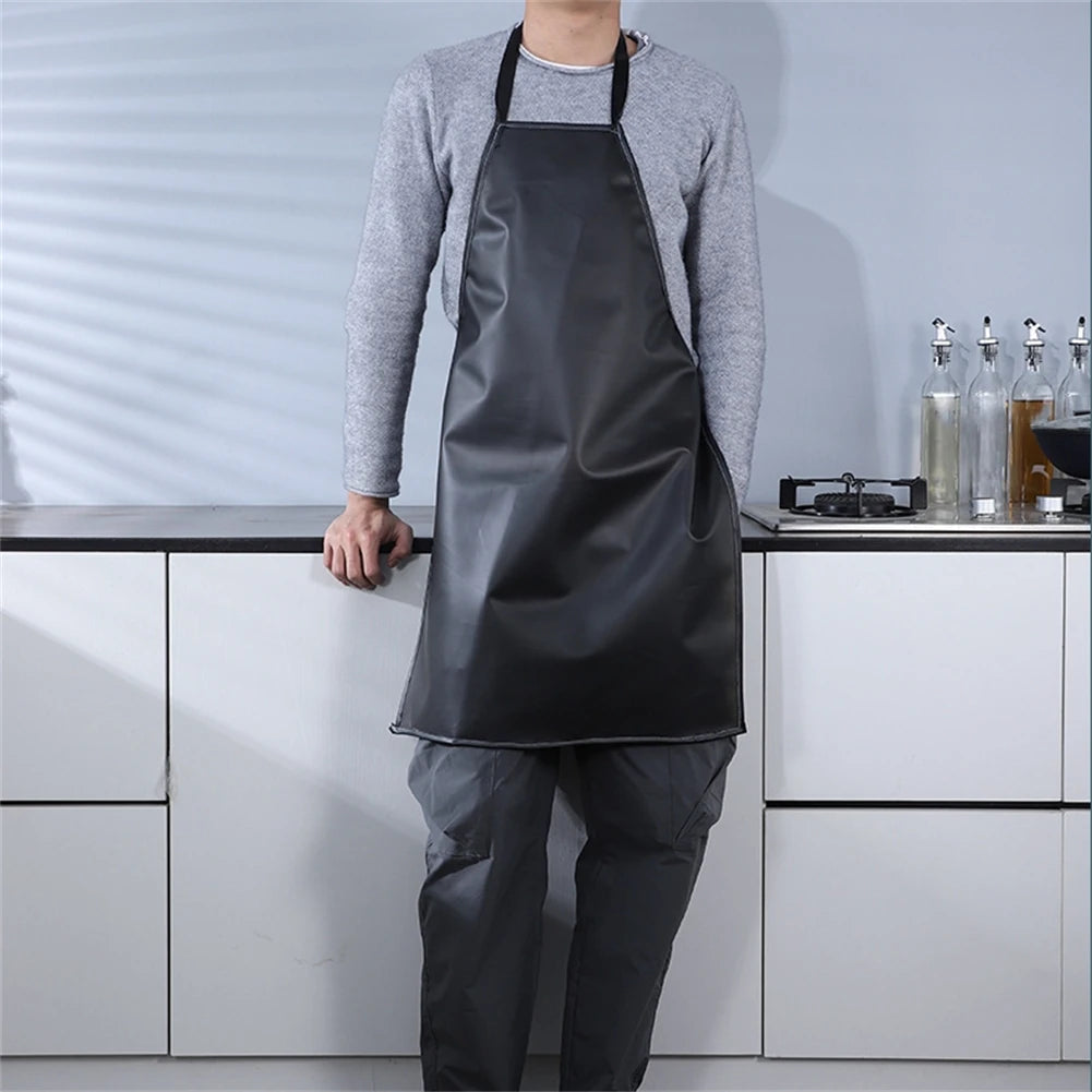 Waterproof Oilproof PVC Black Apron For Kitchen Waterproof Areas Work Cleaner Wipeable Oil Resistant Baking Accessories