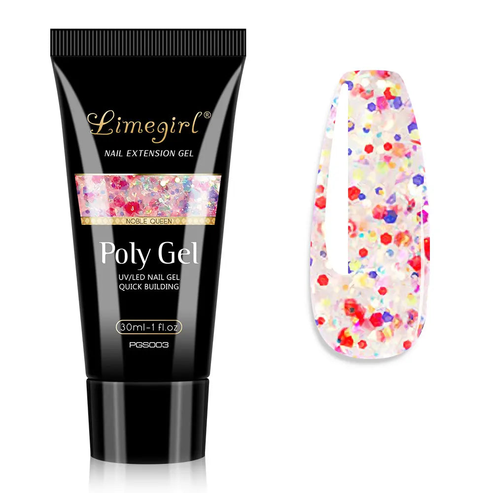LIMEGIRL 30ml Nail Extension Gel Glitter Soak Off Nail Acrylic Crystal Build Poly UV Gel for Nails Quick Extension Manicure Glue