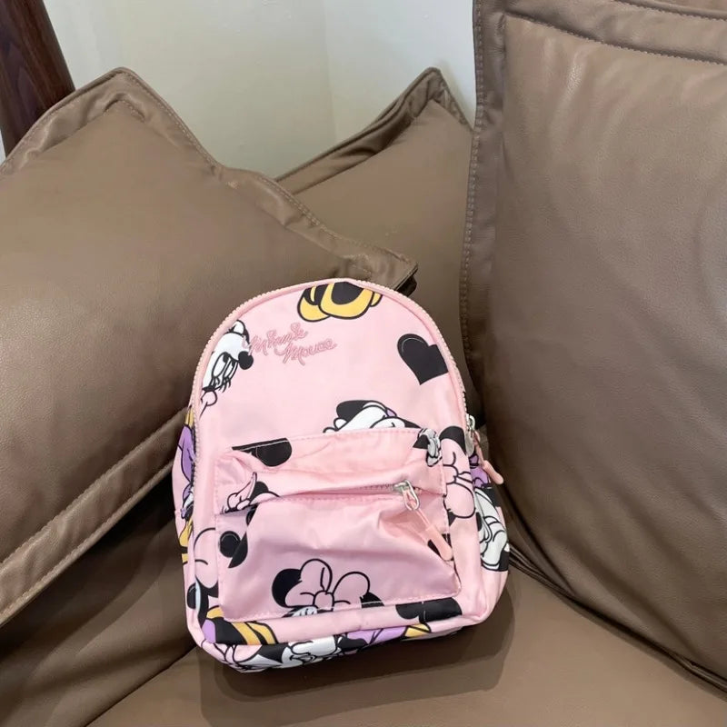 Disney Mickey Mouse Cartoon Fashion Backpack Women's Minnie Canvas School Bag Fashion Large Capacity Backpack Girls Mochila