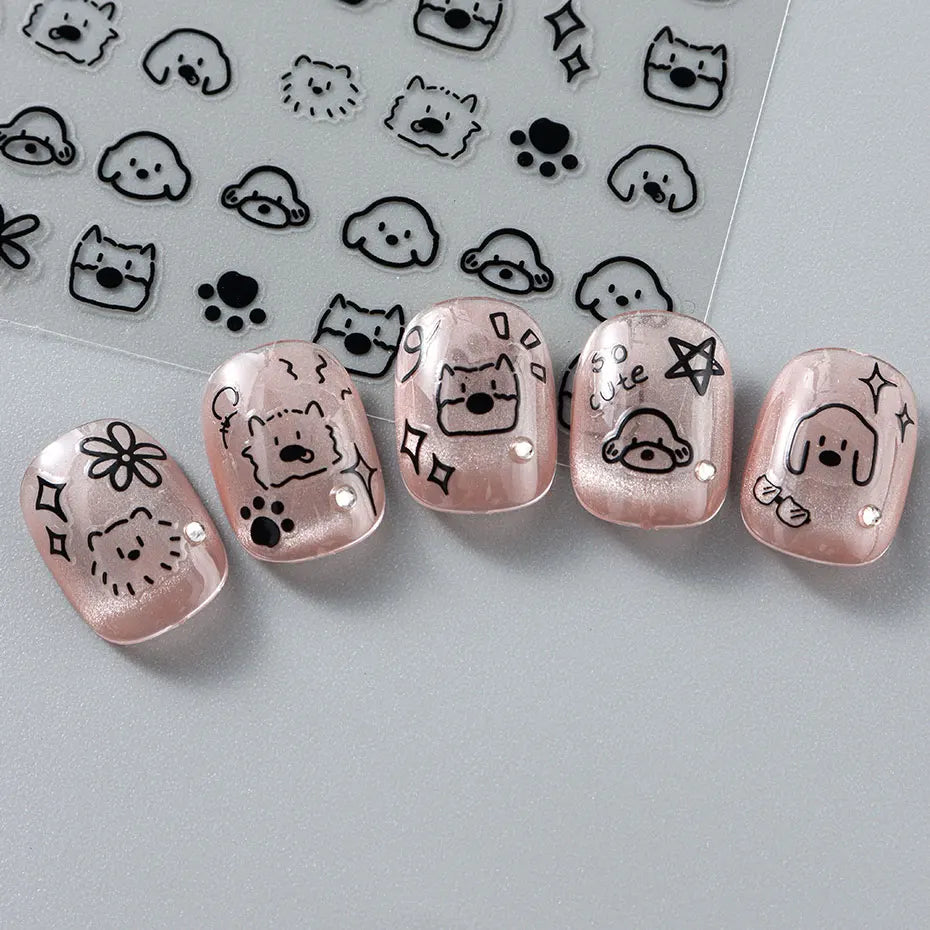 4pcs Cartoon Cute Cat Nail Art Sliders 3D Graffiti Dog Rabbit Heart Star Nail Sticker Kawaii Flower Butterfly Bow Manicure Decal