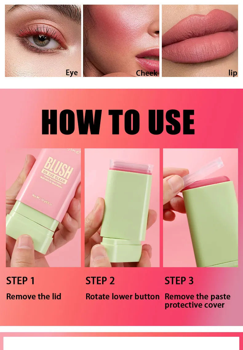 Multi Functional Blush Stick Waterproof Long Lasting Easy Color Delicate Moisture