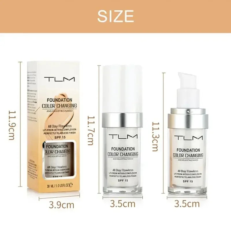 30ML TLM Foundation Color Changing Makeup Base Nude Face Full Cover Matte Concealer Long Lasting Make Up Liquid Foundation Cream