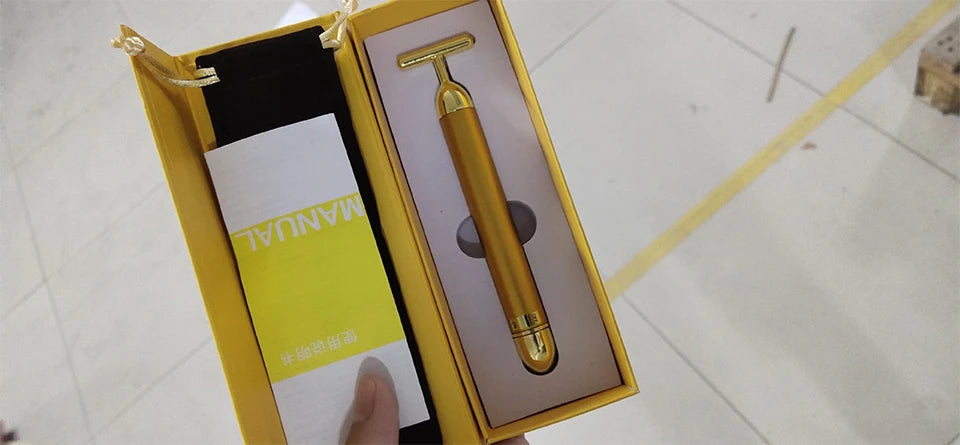 24K Gold T Beauty Roller Energy Roller Electric Face-lifting Facial Massage Beauty Tools Waterproof Vibrating Face Care Stick