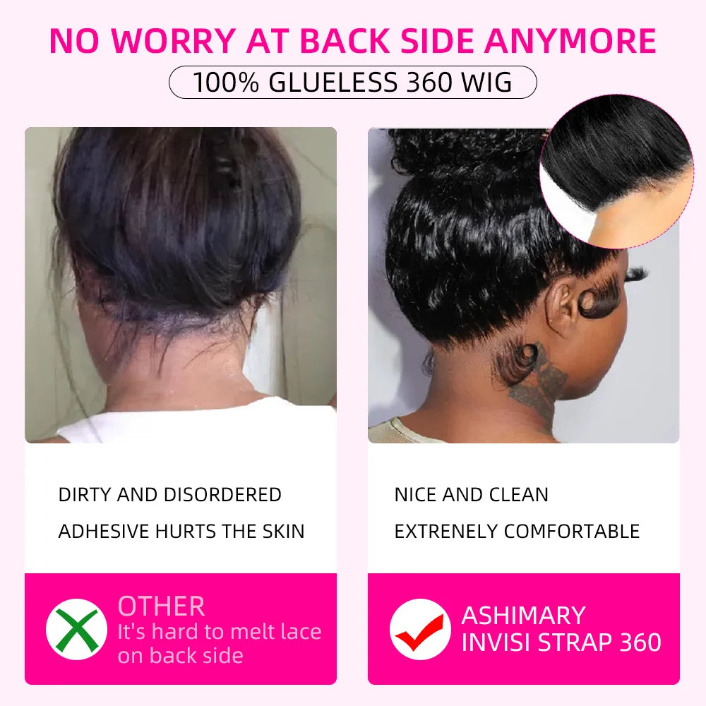 Glueless Invisi-Drawstring 360 Full Lace Wig 200 Density Body Wave HD Transparent Lace Front Wigs Human Hair Brazilian Remy Hair