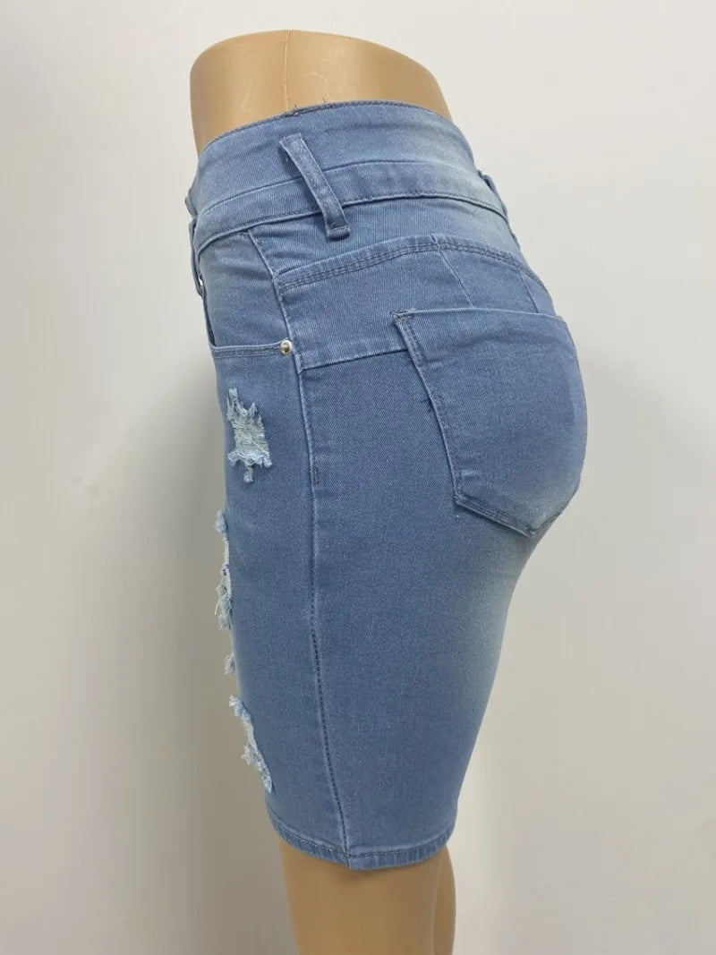 Fashion Solid Slim Butt Lifting Pants Women Elasticity Denim Shorts Casual Slimming Ripped Jeans Temperament Women's Short