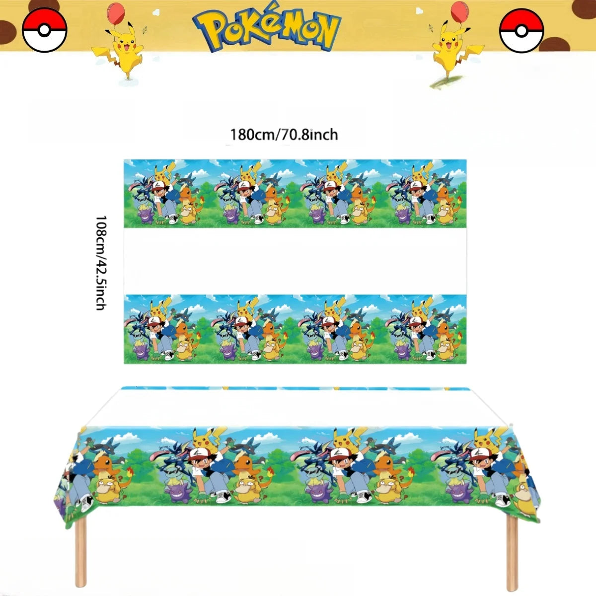 Pokemon Tablecloth Birthday Party Decoration Pikachu Disposable Table Cloth Table Cover Baby Shower Kids Toy Gift Party Supplies